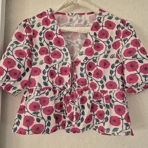 Hot Pink Floral Women's Tie Front Blouse/Top